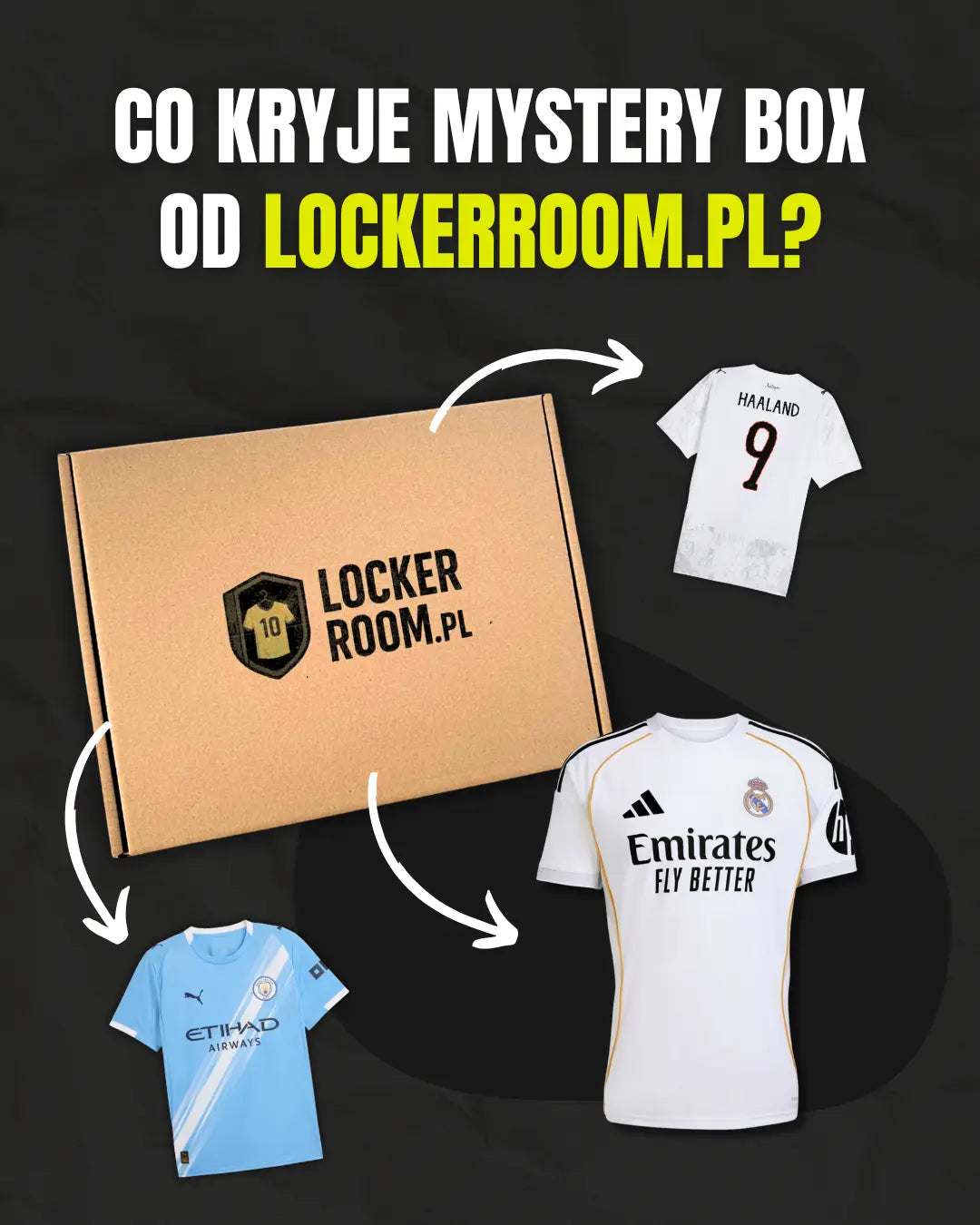 Zawartość Mystery Box Football oryginalne koszulki z metkami i karty piłkarskie gratis